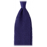 Viola Milano - Knitted Solid V-End Silk Tie - Purple - Handmade in Italy - Luxury Exclusive Collection