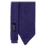 Viola Milano - Knitted Solid V-End Silk Tie - Purple - Handmade in Italy - Luxury Exclusive Collection