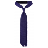 Viola Milano - Knitted Solid V-End Silk Tie - Purple - Handmade in Italy - Luxury Exclusive Collection