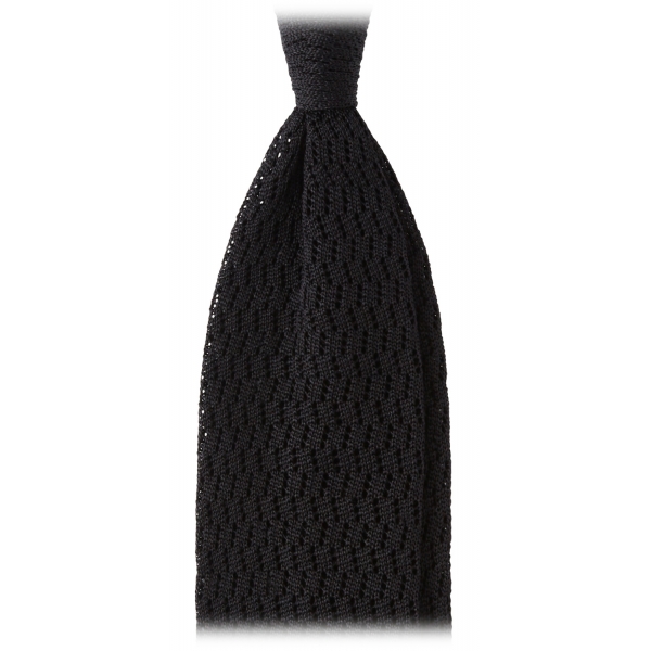 Viola Milano - Knitted Zig Zag Pattern Silk Tie - Black - Handmade in Italy - Luxury Exclusive Collection