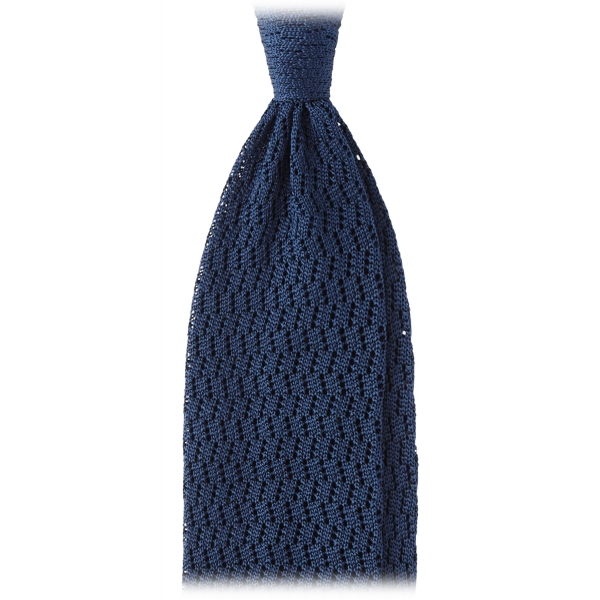 Viola Milano - Knitted Zig Zag Pattern Silk Tie - Blue - Handmade in Italy - Luxury Exclusive Collection