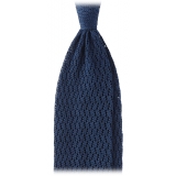 Viola Milano - Knitted Zig Zag Pattern Silk Tie - Blue - Handmade in Italy - Luxury Exclusive Collection