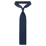 Viola Milano - Knitted Zig Zag Pattern Silk Tie - Blue - Handmade in Italy - Luxury Exclusive Collection