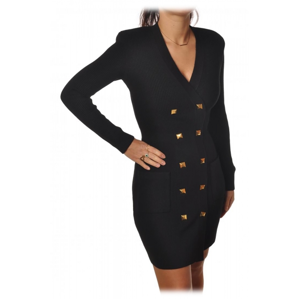 Elisabetta Franchi - Double-Breasted Dress with Jewel Buttons - Black - Dress - Made in Italy - Luxury Exclusive Collection
