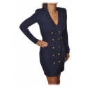 Elisabetta Franchi - Double-Breasted Dress with Jewel Buttons - Blue - Dress - Made in Italy - Luxury Exclusive Collection