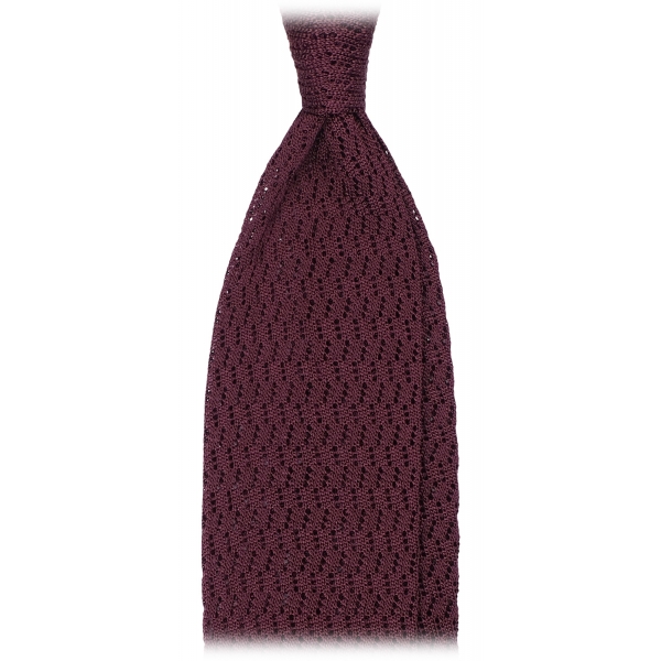 Viola Milano - Cravatta in Seta con Motivo a Zig Zag a Maglia - Bordeaux - Handmade in Italy - Luxury Exclusive Collection