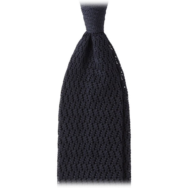 Viola Milano - Knitted Zig Zag Pattern Silk Tie - Charcoal Grey - Handmade in Italy - Luxury Exclusive Collection