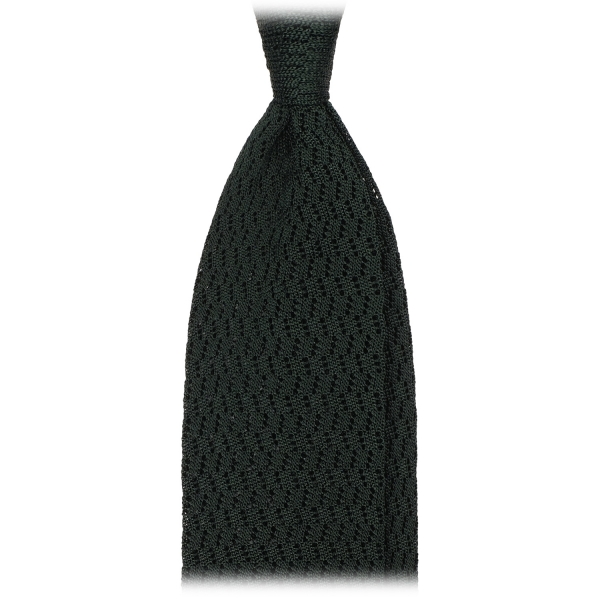 Viola Milano - Knitted Zig Zag Pattern Silk Tie - Forest - Handmade in Italy - Luxury Exclusive Collection