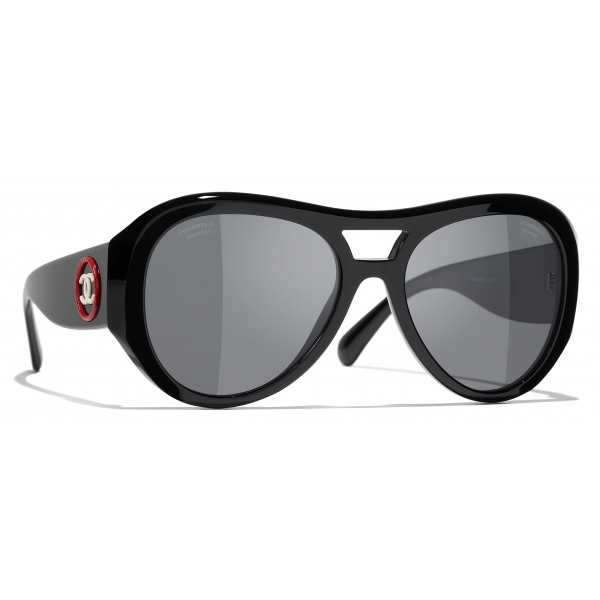 Chanel - Occhiali da Sole Pilota - Nero Grigio Polarizzate - Chanel Eyewear