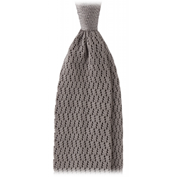 Viola Milano - Knitted Zig Zag Pattern Silk Tie - Light Grey - Handmade in Italy - Luxury Exclusive Collection