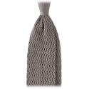 Viola Milano - Knitted Zig Zag Pattern Silk Tie - Light Grey - Handmade in Italy - Luxury Exclusive Collection