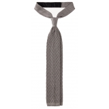 Viola Milano - Knitted Zig Zag Pattern Silk Tie - Light Grey - Handmade in Italy - Luxury Exclusive Collection