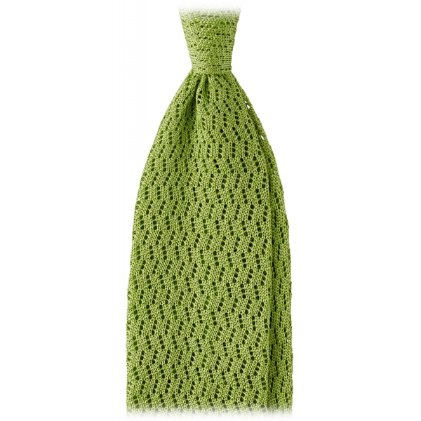 Viola Milano - Knitted Zig Zag Pattern Silk Tie - Lime - Handmade in Italy - Luxury Exclusive Collection