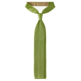 Viola Milano - Knitted Zig Zag Pattern Silk Tie - Lime - Handmade in Italy - Luxury Exclusive Collection