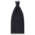 Viola Milano - Knitted Zig Zag Pattern Silk Tie - Midnight Navy - Handmade in Italy - Luxury Exclusive Collection