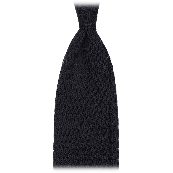 Viola Milano - Knitted Zig Zag Pattern Silk Tie - Navy - Handmade in Italy - Luxury Exclusive Collection