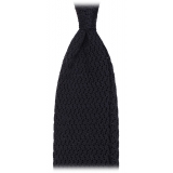 Viola Milano - Knitted Zig Zag Pattern Silk Tie - Navy - Handmade in Italy - Luxury Exclusive Collection