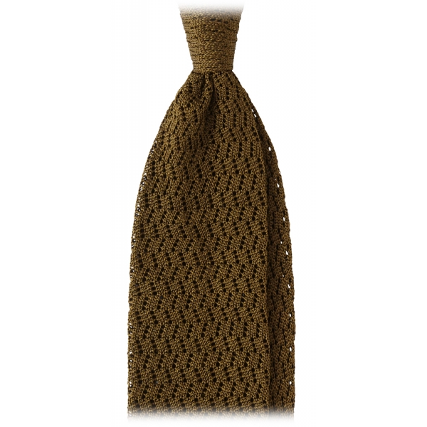 Viola Milano - Knitted Zig Zag Pattern Silk Tie - Olive - Handmade in Italy - Luxury Exclusive Collection