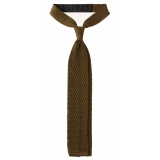 Viola Milano - Knitted Zig Zag Pattern Silk Tie - Olive - Handmade in Italy - Luxury Exclusive Collection