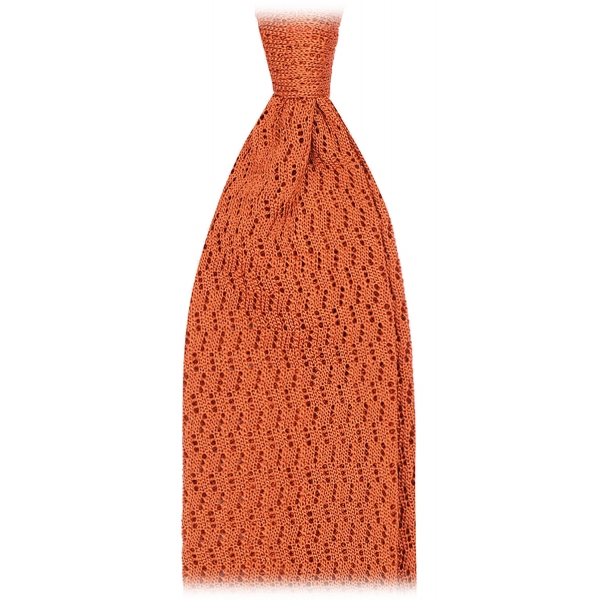 Viola Milano - Knitted Zig Zag Pattern Silk Tie - Orange - Handmade in Italy - Luxury Exclusive Collection