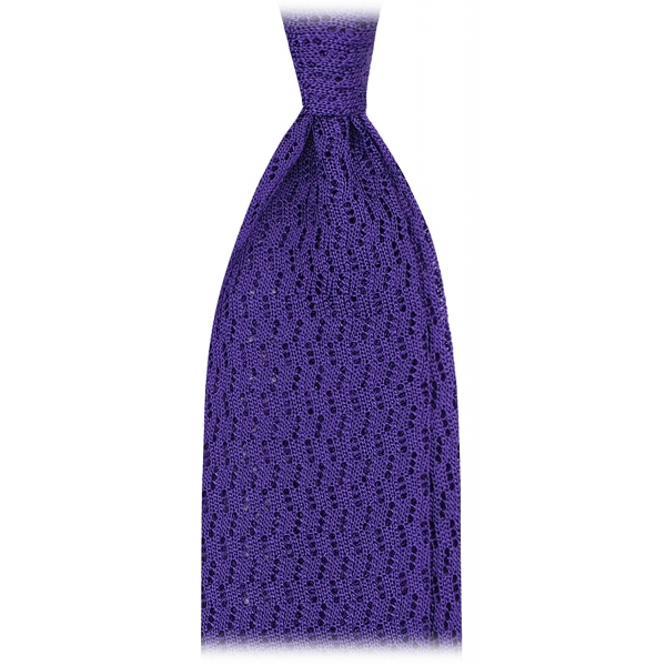 Viola Milano - Knitted Zig Zag Pattern Silk Tie - Purple - Handmade in Italy - Luxury Exclusive Collection