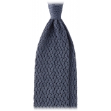 Viola Milano - Knitted Zig Zag Pattern Silk Tie - Sea - Handmade in Italy - Luxury Exclusive Collection