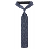 Viola Milano - Knitted Zig Zag Pattern Silk Tie - Sea - Handmade in Italy - Luxury Exclusive Collection