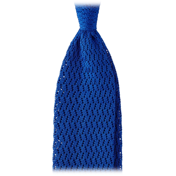 Viola Milano - Knitted Zig Zag Pattern Silk Tie - Sky - Handmade in Italy - Luxury Exclusive Collection