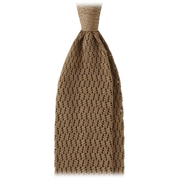 Viola Milano - Knitted Zig Zag Pattern Silk Tie - Taupe - Handmade in Italy - Luxury Exclusive Collection