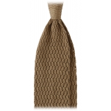 Viola Milano - Knitted Zig Zag Pattern Silk Tie - Taupe - Handmade in Italy - Luxury Exclusive Collection