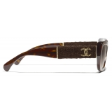 Chanel - Occhiali da Sole Rettangolari - Tartaruga Scuro Marrone Polarizzate Sfumate - Chanel Eyewear