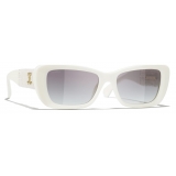 Chanel - Occhiali da Sole Rettangolari - Bianco Grigio Sfumate - Chanel Eyewear