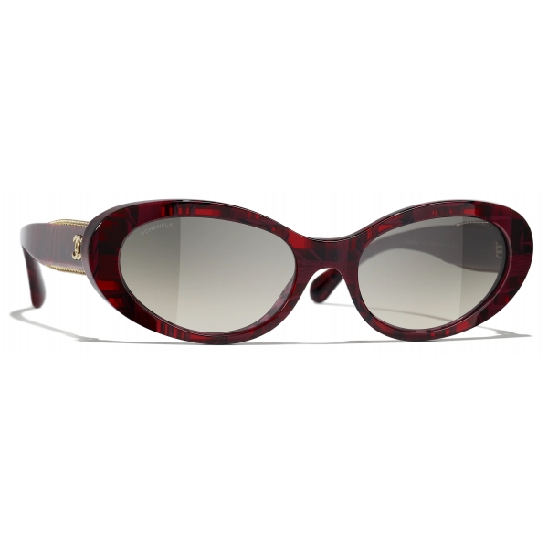 Chanel - Occhiali da Sole Ovali - Rosso Grigio Sfumate - Chanel Eyewear