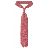 Viola Milano - Maillon Selftipped Italian Silk Tie - Red/White - Handmade in Italy - Luxury Exclusive Collection