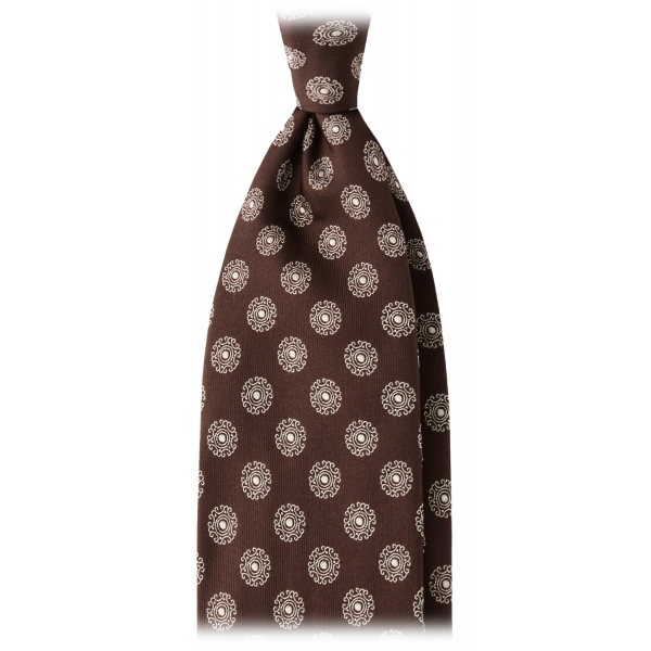 Viola Milano - Medallion 3-Fold Handrolled Woven Silk Tie - Brown Mix - Handmade in Italy - Luxury Exclusive Collection