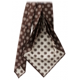 Viola Milano - Medallion 3-Fold Handrolled Woven Silk Tie - Brown Mix - Handmade in Italy - Luxury Exclusive Collection