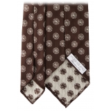 Viola Milano - Medallion 3-Fold Handrolled Woven Silk Tie - Brown Mix - Handmade in Italy - Luxury Exclusive Collection