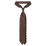 Viola Milano - Medallion 3-Fold Handrolled Woven Silk Tie - Brown Mix - Handmade in Italy - Luxury Exclusive Collection