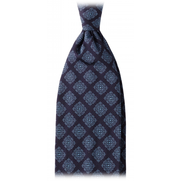 Viola Milano - Medallion Archive Vintage Handrolled Woven Silk Tie - Navy/Sea - Handmade in Italy - Luxury Exclusive Collection