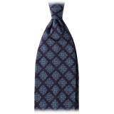 Viola Milano - Medallion Archive Vintage Handrolled Woven Silk Tie - Navy/Sea - Handmade in Italy - Luxury Exclusive Collection