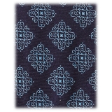 Viola Milano - Medallion Archive Vintage Handrolled Woven Silk Tie - Navy/Sea - Handmade in Italy - Luxury Exclusive Collection