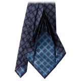 Viola Milano - Medallion Archive Vintage Handrolled Woven Silk Tie - Navy/Sea - Handmade in Italy - Luxury Exclusive Collection