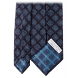 Viola Milano - Medallion Archive Vintage Handrolled Woven Silk Tie - Navy/Sea - Handmade in Italy - Luxury Exclusive Collection