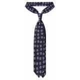 Viola Milano - Medallion Archive Vintage Handrolled Woven Silk Tie - Navy/Sea - Handmade in Italy - Luxury Exclusive Collection