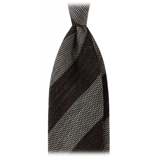 Viola Milano - Melange Stripe 3-fold Grenadine Tie - Brown/Beige - Handmade in Italy - Luxury Exclusive Collection