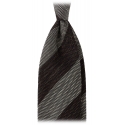 Viola Milano - Melange Stripe 3-fold Grenadine Tie - Brown/Beige - Handmade in Italy - Luxury Exclusive Collection