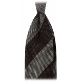 Viola Milano - Melange Stripe 3-fold Grenadine Tie - Brown/Beige - Handmade in Italy - Luxury Exclusive Collection