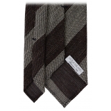 Viola Milano - Melange Stripe 3-fold Grenadine Tie - Brown/Beige - Handmade in Italy - Luxury Exclusive Collection