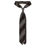 Viola Milano - Melange Stripe 3-fold Grenadine Tie - Brown/Beige - Handmade in Italy - Luxury Exclusive Collection