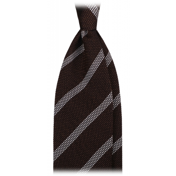 Viola Milano - Melange Stripe 3-fold Grenadine Tie - Brown/White - Handmade in Italy - Luxury Exclusive Collection